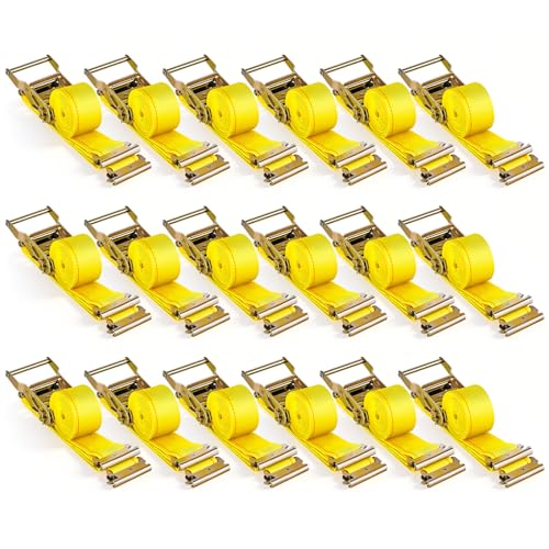 VEVOR 18PCS E Track Ratchet Strap 2 x 15E-Track Straps 4400 LBS Breaking Strength Polyester Webbing & Spring Fitting & Ratchets Durable Tie-Downs for Tires Motorcycles Trailers Loads Yellow
