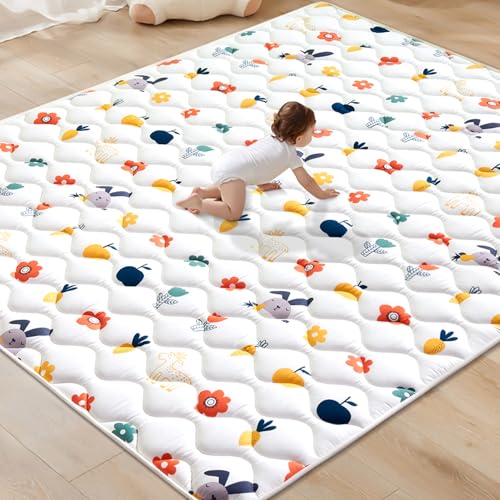 Image of Odorless Premium Foam Baby Play Mat, Soft Microfiber Fabric Crawling Mat for Floor- Comfortable and Hypoallergenic, Non-Slip Cushioned Floor Playpen mat for Infants,Babies,Toddlers