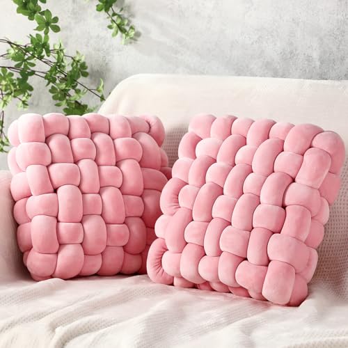 Wenqik 2 Pcs Knot Pillows Square Knotted Plush Throws Soft