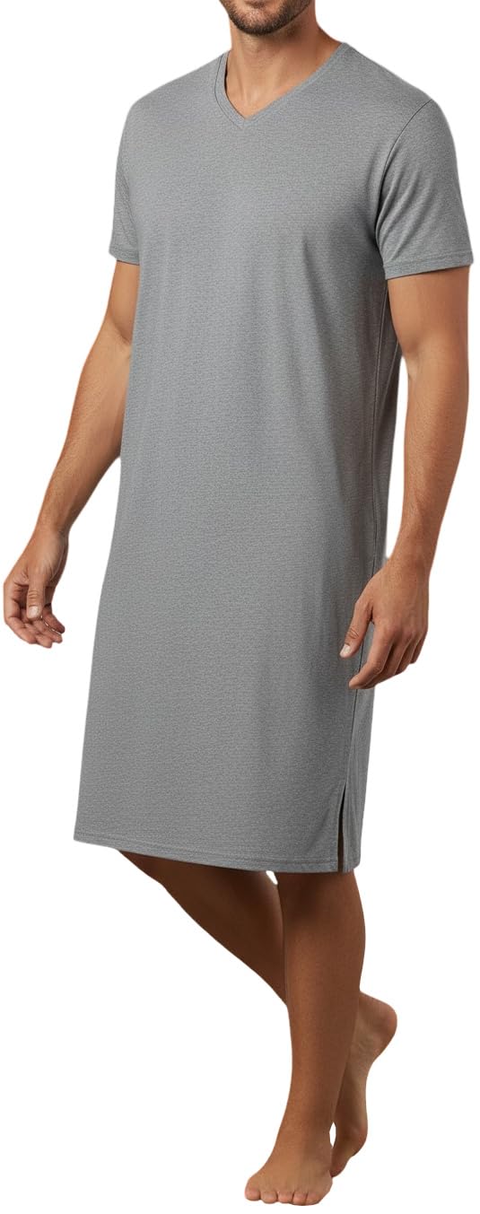 Verano Chemise de nuit à manches courtes pour homme Gris Mélangé