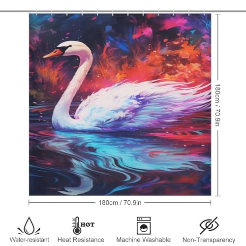 Rideau de douche cygne en polyester imperméable de qualité supérieure 183x183cm - 4