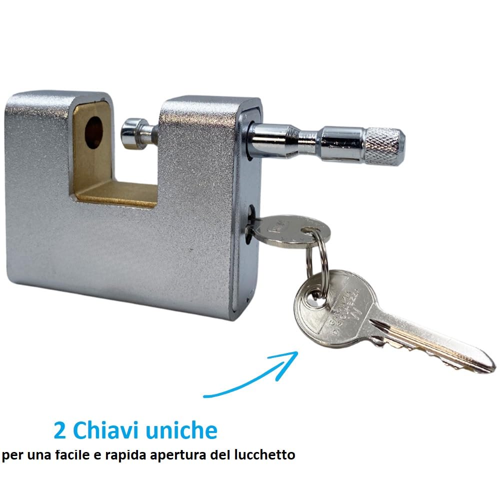 Paluplus 3 Lucchetti Corazzati in Ottone da 80 mm, rivestimento in Acciaio Temperato, lucchetto blindato antiscasso di sicurezza con 2 Chiavi, per Serrande, bici, Garage -284F