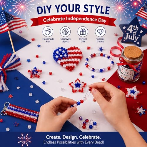 300pcs Red White and Blue Glass Beads - image 6
