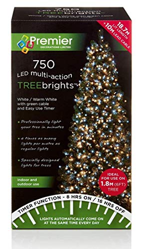 Premier Decorations - 750 Multi Action TreeBrights LED Lights with Timer - Warm White & White