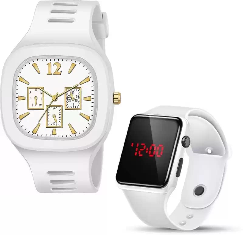 GOLDENIZE FASHION New Boys Analog Big Dial and Digital Date and Time Black LED Watch for Stylish Boys or Mens Unisex Birthday Gift Digital Watch for Boys & Men (Combo of 2) (White) (B0B8DNMFLS) Amazon Price History, Amazon Price Tracker
