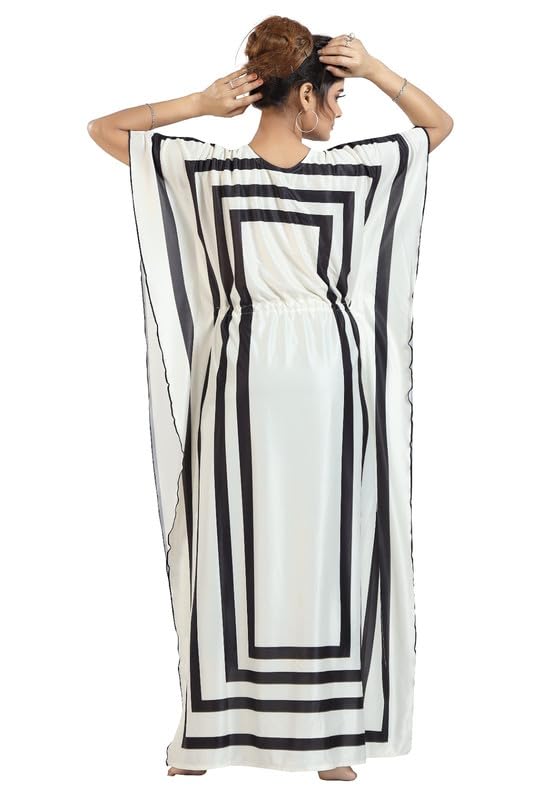 Image of Women's- Kaftan /Nighty /Maxi /Gown /Nightdress /Nightwear Serena Fabric- V-Neck Floral Print