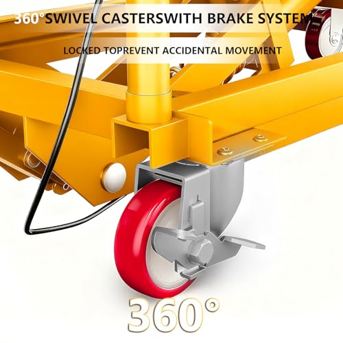 Image of GarveeTech Hydraulic Lift Table Cart, 330Lbs Load Capacity 50 Inch Lifting Height, Manual Double Scissor Lift Table with Non-Slip Pad and 4 Wheels,Hydraulic Scissor Cart (330lbs - Double - Yellow)