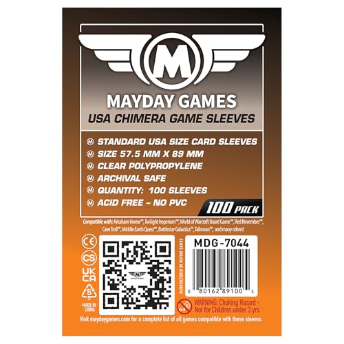 Mayday Games USA Chimera Card Sleeves 100 Pack 57.5 x 89 mm Super Clear 40 Micron Polypropylene Acid-Free PVC-Free MDG-7044