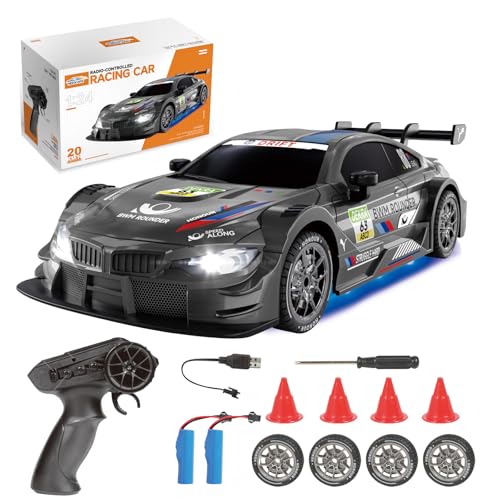 Siereolly Ferngesteuertes Auto 1:24 Scale Drift Car 4WD 2.4GHz RC Drift Auto 20KM/H Hohe Geschwindigkeit Rennwagen mit Zwei Batterien LED-Leuchten