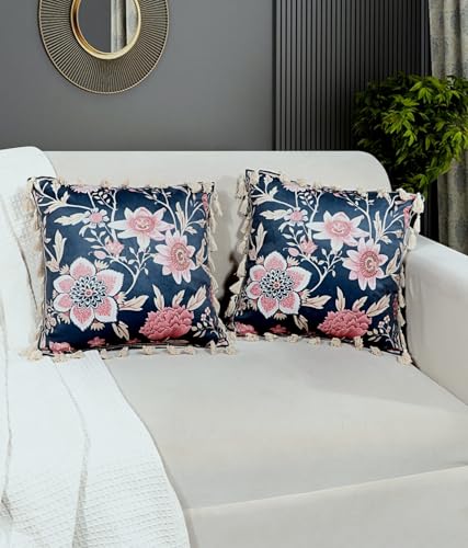 Image of ishro home Premium Cushion Cover Set of 5 | Cushion Cover 16 inch x 16 inch - Soft European Standard Fabric, Frill Design, Machine Washable | (5, Night Sapphire, 16 x 16 Inch (Pack of 5))