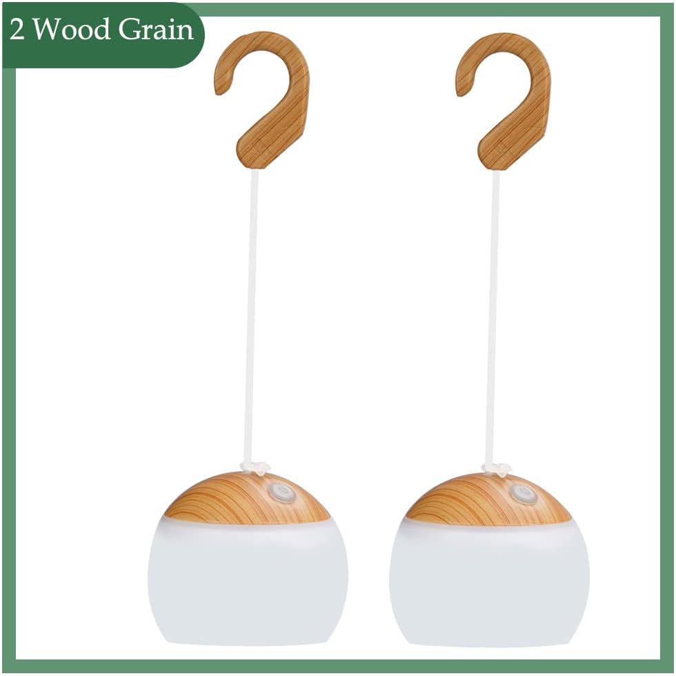 2-Pack 5200mAh Mini Outdoor Wood Camping Lanterns USB Rechargeable with Haning Hook LED Lights Bulbs Retro Tent Lantern for Power Outage Emergency