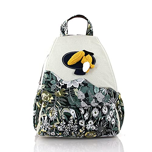 Image of Womens Boho Cotton Hemp Cloth Backpack Boho Vintage Embroidered Casual Purse Handbags Messenger Bag Corn