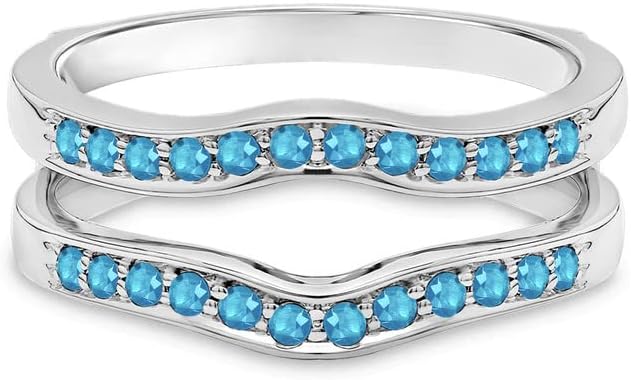 Round Cut Blue Topaz Matching Enhancer Guard Band for Women, 14K Gold Finish Topaz Contour Curve Matching Band, Wrap Enhancer Ring, November birthstone Ring