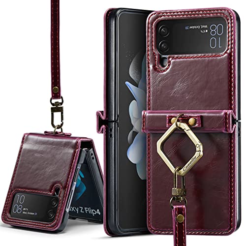 Étui de support de bague pour Samsung Galaxy Z Flip 4 2022 coque cuir rouge