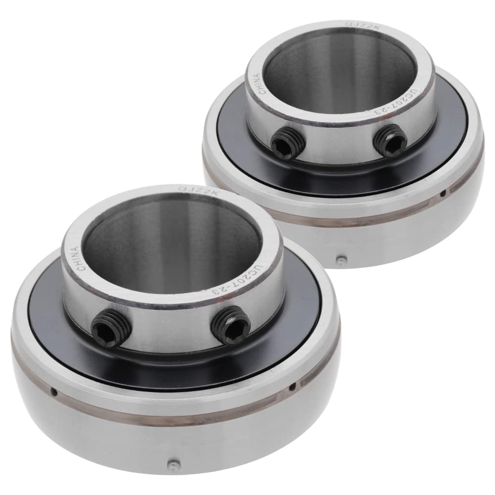 [2-Pack] UC207-23 - Insert Bearing - 1.437 in Bore - 2.835 in Outer Diameter - 1.689 in Width - 0.787 in Outer Ring Width - Set Screw Locking Collar, Triple Lip Seal, Relubricable