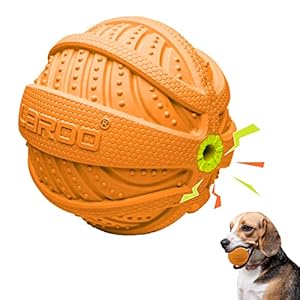 LaRoo Squeaky Dog Ball Toy, Durable Natural Rubber Squeaker Ball Floating Throwing Training, Teeth Cleaning Chew Toy for Pet Small Medium Large Dogs (9CM Orange)