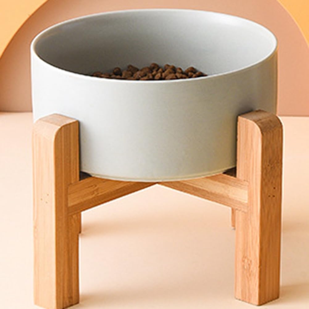 Cuenco Elevado Cerámica Doble para Perros Grandes, Comederos Agua y Comida para Mascotas, Suministros Alimentación para Perros Pequeños, Medianos y Grandes con Soporte Madera A