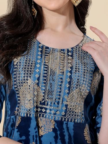 Image of MIRCHI FASHION Women's Cotton Relaxed Fit A Line Sequins Embroidery Work Foil Printed A-Line Kurti Only