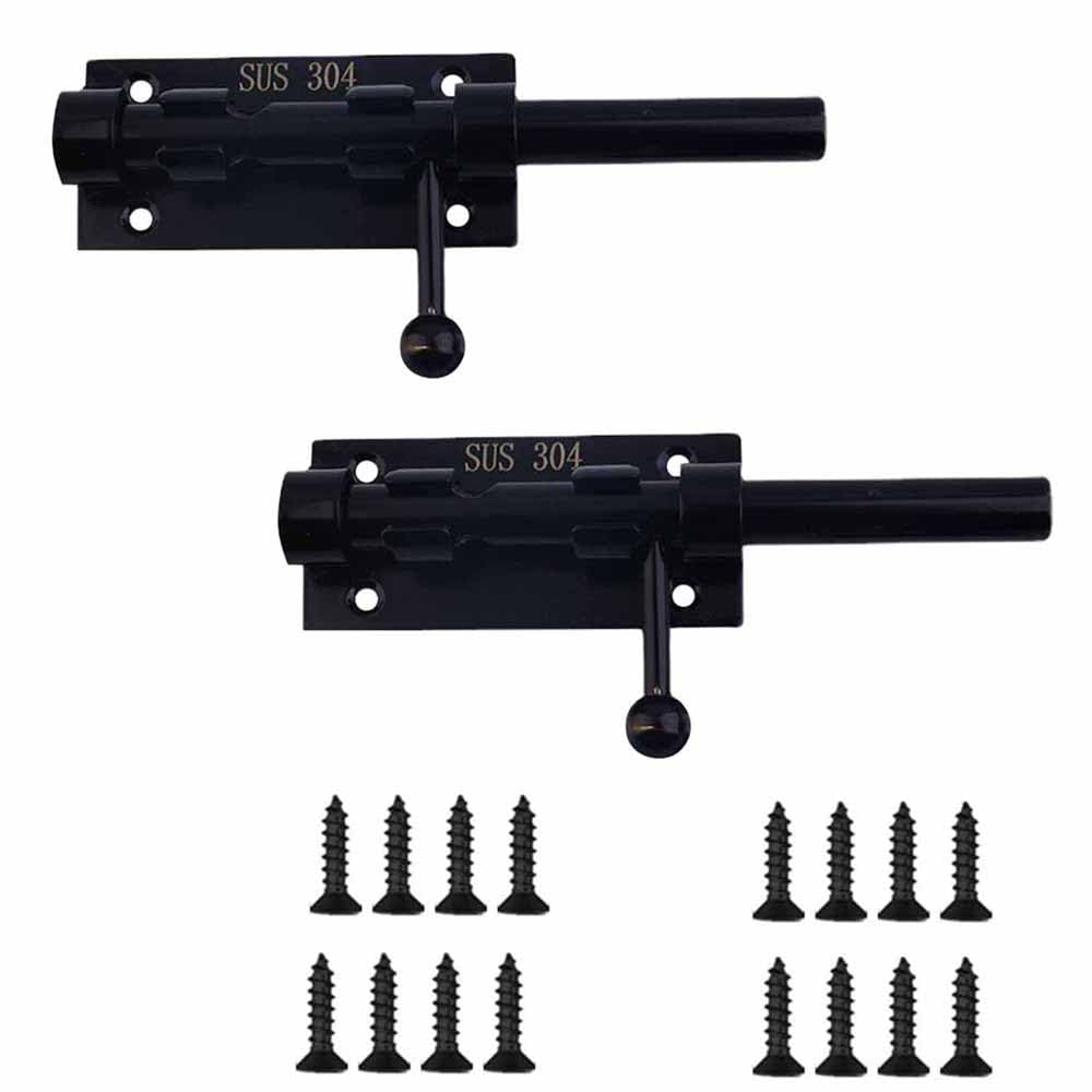 Confezione da 2 bulloni per serratura della porta da 15,2 cm, in acciaio inossidabile 304, colore nero, con viti, per bagno, camera da letto, capannone