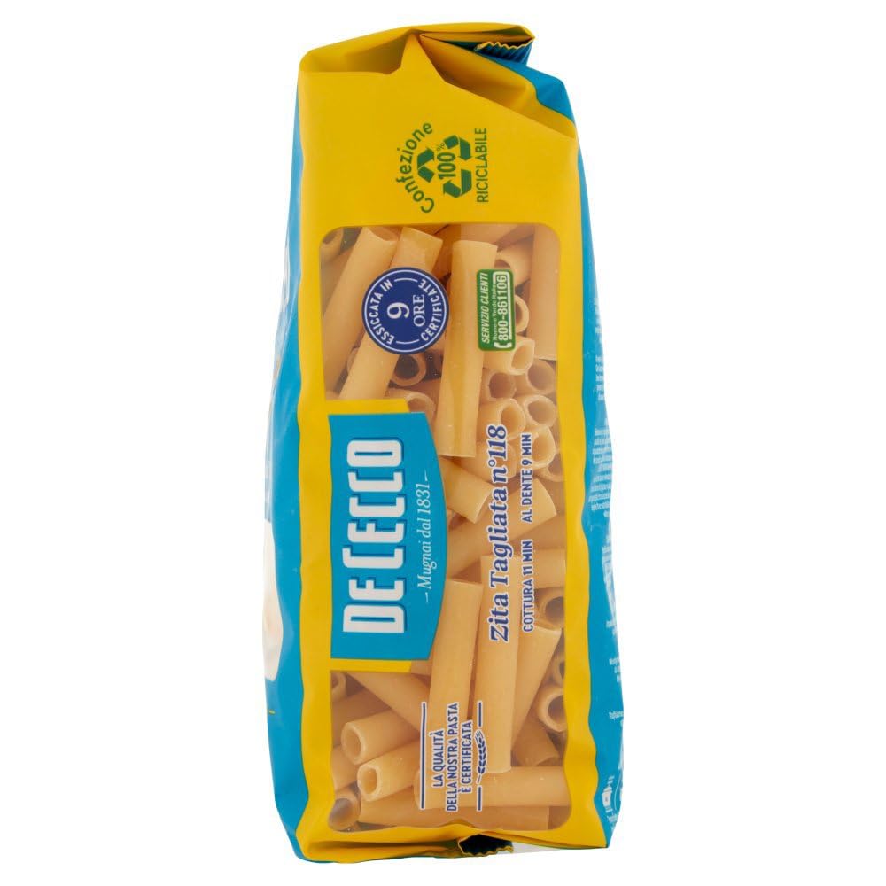 De Cecco Zita Tagliata n°118, pasta de trigo duro 24 x 500 g - secado lento ~9 h, textura firme - cocción 11 min (al diente 9 min) - Fabricado en Italia + Italian Gourmet Polpa 400 g