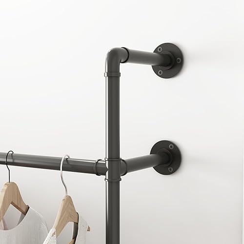 Miniatura 4 de ORSENIGO Perchero industrial para ropa de tubería, perchero de metal resistente con varillas dobles para colgar ropa, montaje en pared, ahorro de