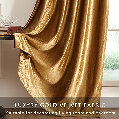 PRIMROSE Gold Curtains 84 inch for Living Room Velvet Blackout Rod Pocket Window Drapes Treatment Semi Room Darkening Decor Golden Curtains for Bedroom Set of 2 Panels - Image 4