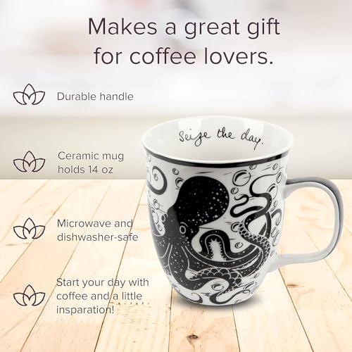image for Karma Gifts 16 oz Black and White Boho Mug Octopus - Cute Coffee and T