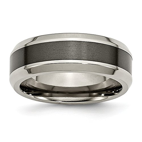 Solid Titanium Base Black Ceramic Center Beveled 8mm Men's Wedding Band Ring Comfort-Fit Size 10