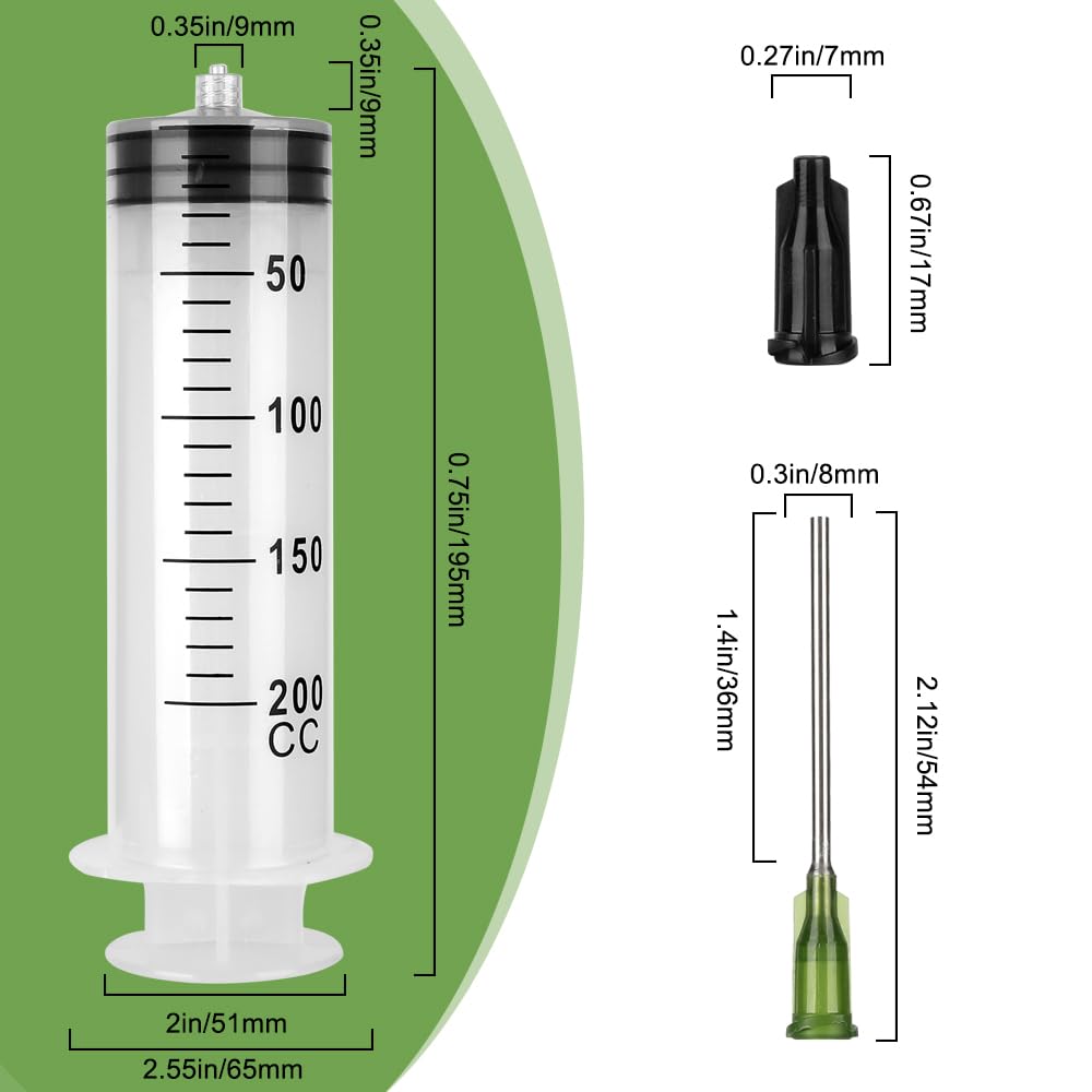 3 Pack 200ml Syringes with Needle 14G 1.5”, Sterile Luer Lock Syringe Individually Packaged for Scientific Labs, Measuring, Watering, Refilling — Amazon image 4