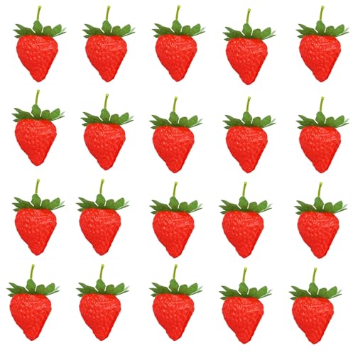 YIKANGHENG 20 Pcs 2.36 Inch Fake Red Strawberry Artificial Lifelike Fruits for Home and Party Decoration (20)