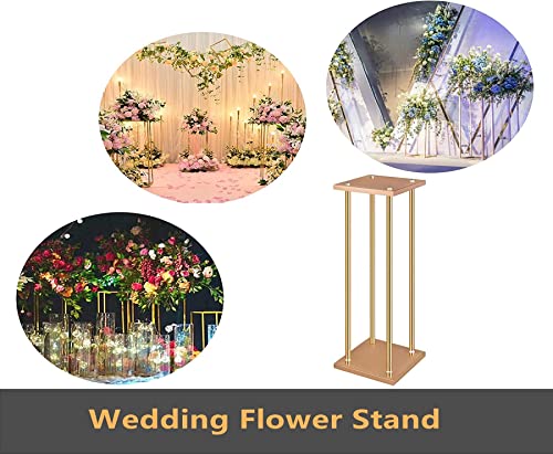 10 Pcs Wedding Flower Stand Metal Vase Stand With Plates Gold Floor Metal Column Gold Rectangular 7.87" X 7.8 7"X 23.6" Flower Display Stands Table Flower Stands For Wedding Party Events Table Decor (23.6 Inch Tall) #TOP1