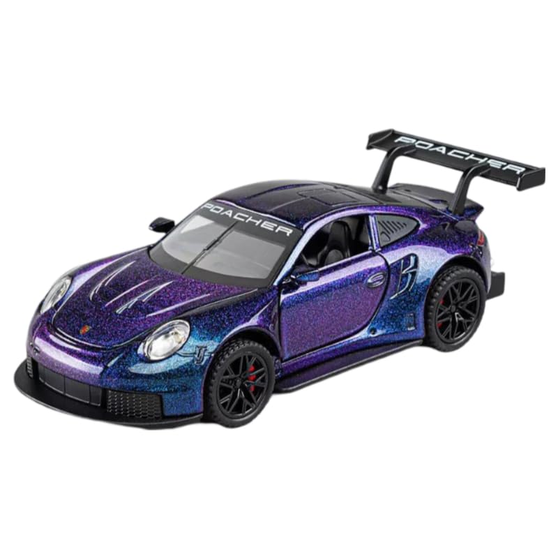 Image of 1:32 Porsche 911 GT3 RS Diecast Model Pull Back Toy Car with Sound & Light Openable Doors Miniature Racing Car for Kids & Collectors Gift for Boys & Adults (Purple)