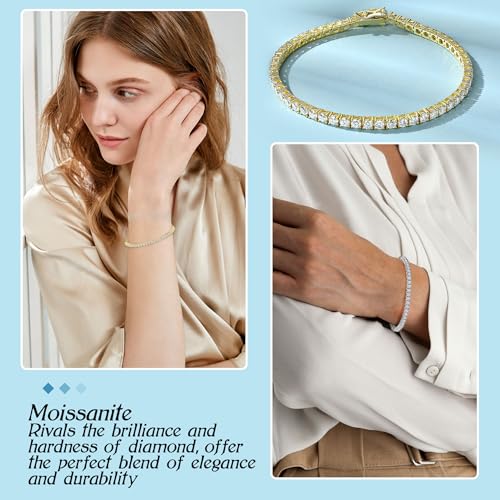 3mm Moissanite Tennis Bracelet, 5.6cttw D Color VVS1 Moissanites 925 Sterling Silver Prong-Setting Handcrafted 7" Length Bracelets for Women Birthday Jewelry Gifts4