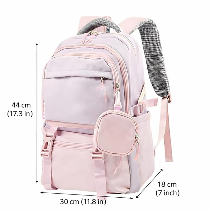 Image of Girls School Backpack with Small Zipper Pouch Fashion Nylon Backpack Multi Compartment Large Capacity Bag with Padded Shoulder Straps & Handle for School Travel Camping College
