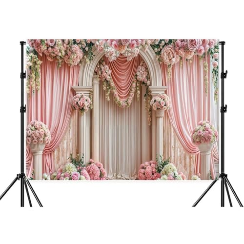 Fondo fotográfico de tela 10X8FT rosa floral para eventos miniatura 4