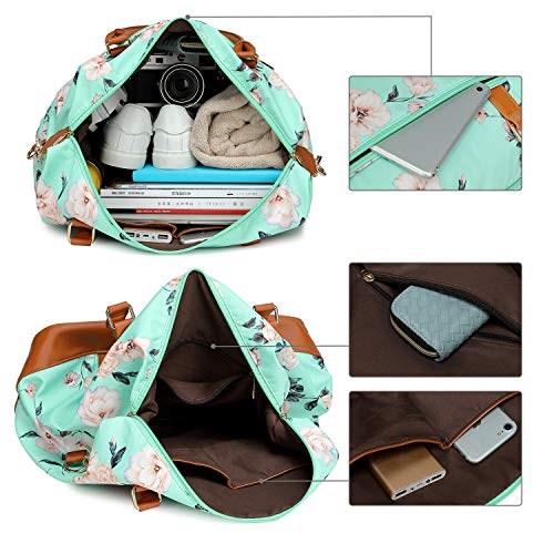 CAMTOP Beach Travel Tote Duffle Overnight Weekender Beach Bag Women Ladies Carry on Beach Tote with Trolley Sleeve (Flower A-Mint Green)