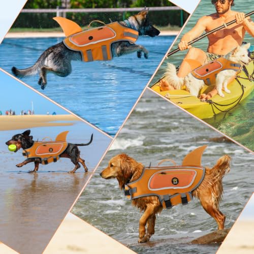 Sheripet Dog Life Jacket, Shark Dog Life Vest Adjustable Pet Swimming Safety Vest with Superior Buoyancy & Rescue Handle for Small Medium Large Dogs, Swim, Pool, Beach, Boating (Orange, X-Small) — view 6