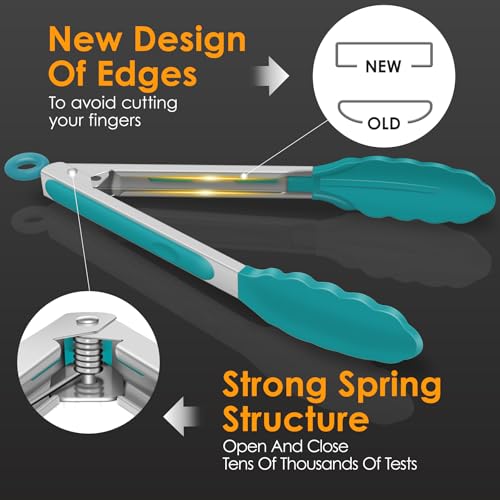 Image of HOTEC Stainless Steel Kitchen Tongs with Silicone Tips, Set of 2-9 inch and 12 inch
