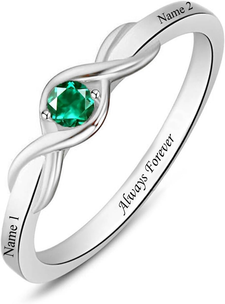 Personalized 1-4 Birthstone Rings for Women 10K 14K 18K Gold Customized Birthstone Engraved Name Ring Mother's Day Birthday Christmas Gift Anniversary Ring for Her Size 4-15