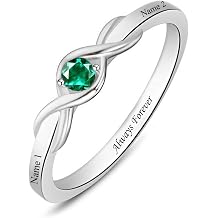 Personalized Birthstone Infinity Ring for Women 10K 14K 18K Gold Customized Birthstone Engraved Name Ring with Birthstone Mother's Day Birthday Christmas Gift Anniversary Ring for Her Size 4-15