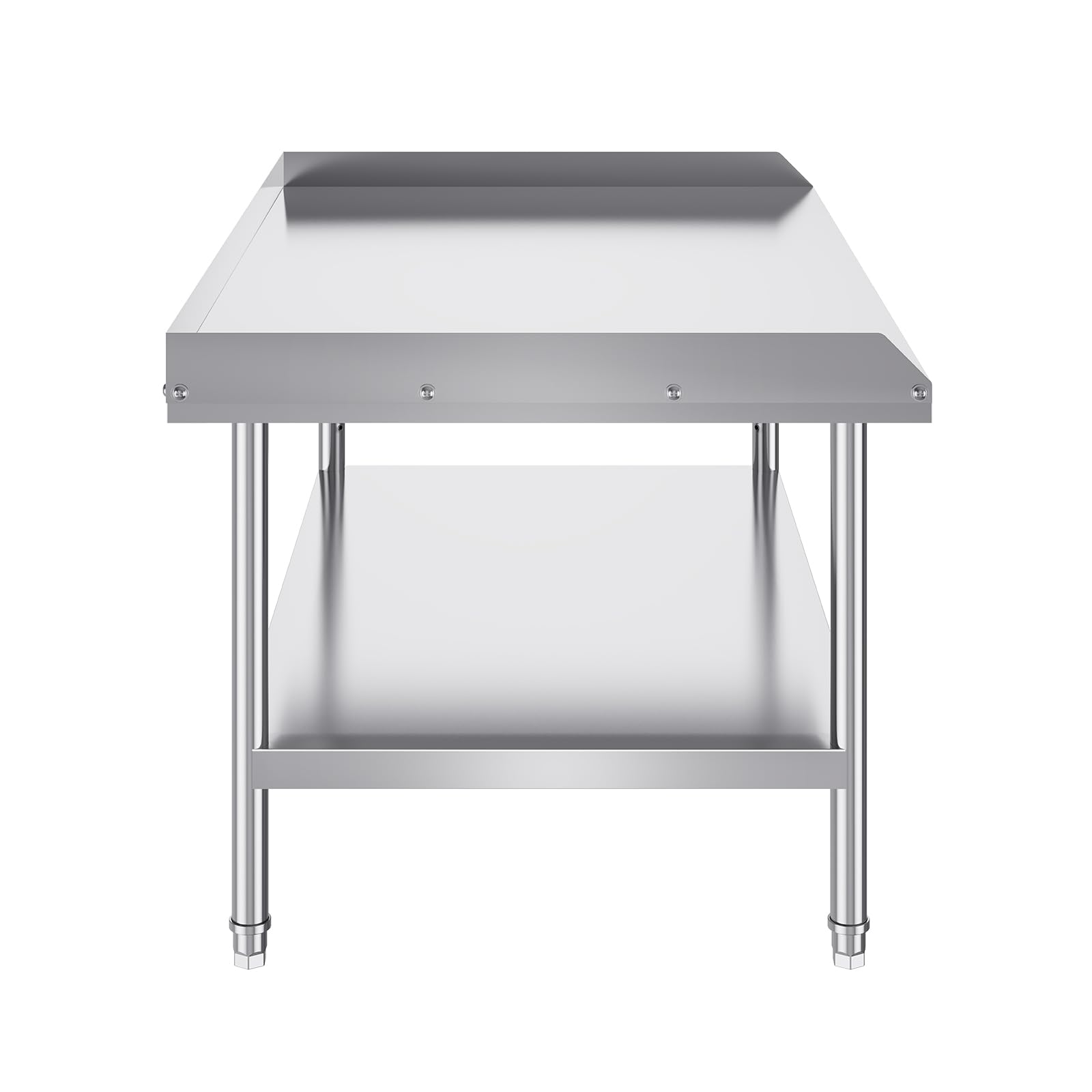 VEVOR Mesa de Trabajo de Acero Inoxidable 76,2 x 121,9 x 66 cm, Mesa de preparación de Alimentos con Respaldo a 3 Lados, Altura Ajustable, Mueble de Almacenamiento, para Cocina, Restaurante, Bar