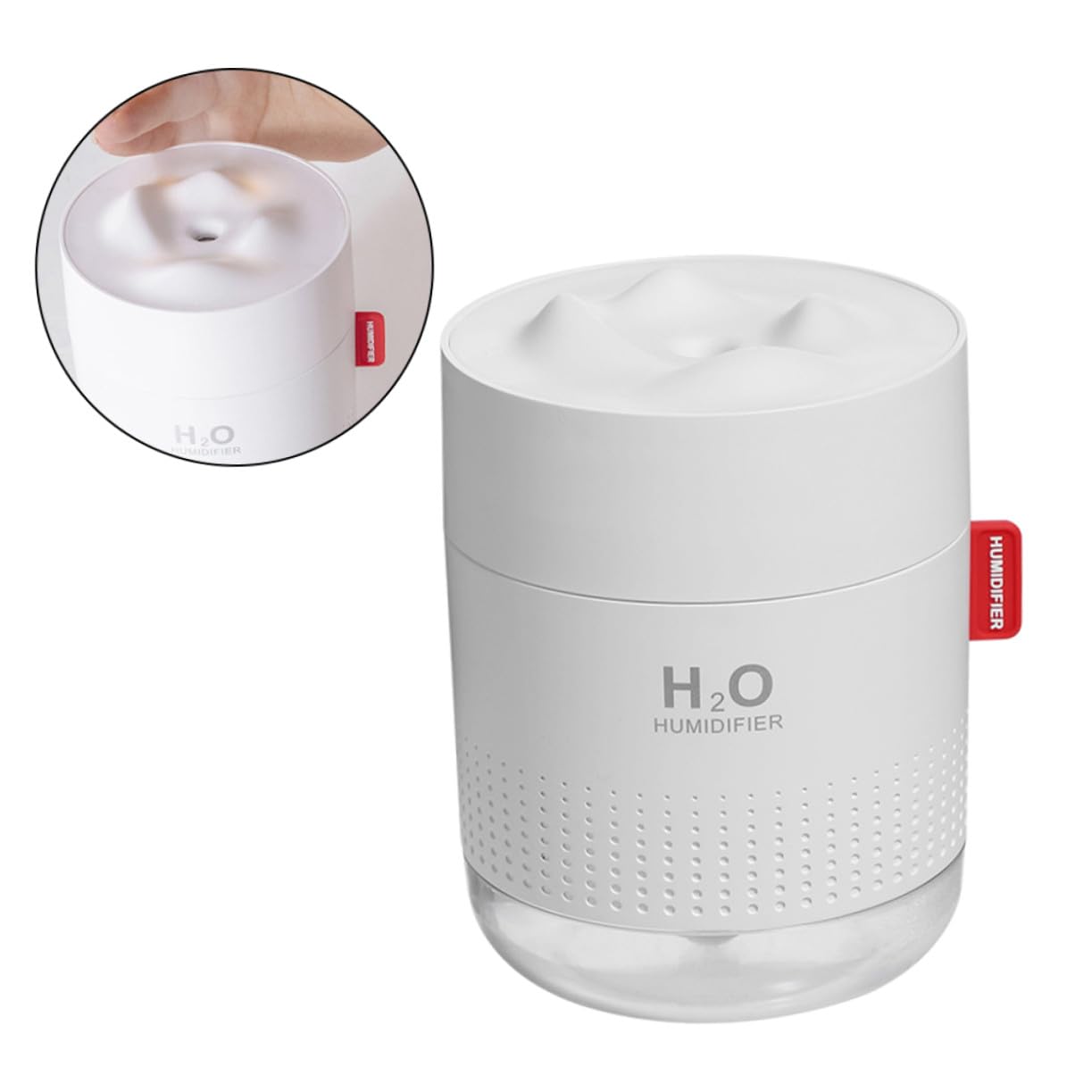 Umidificatore da Tavolo 500ml Bianco Spegnimento Automatico | Luce Notturna Integrata, Abs Pp PC e Silicone, Design Snow Mountain per Camera