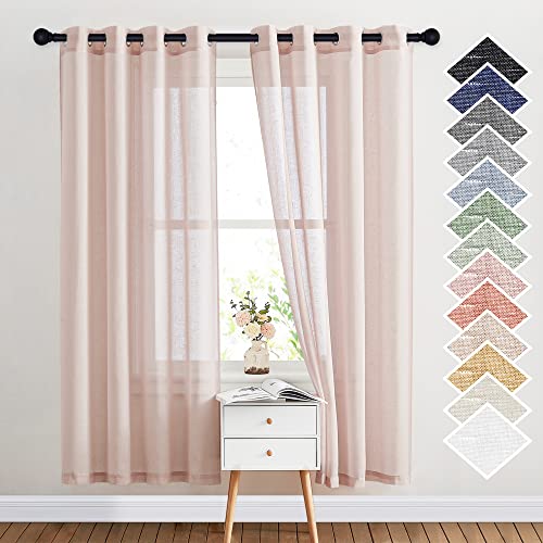 NICETOWN Flax Natural Blend Semi Sheer Curtains 72" L for Nursery, Decorative Grommet Semitransparent Casual Window Treatment Privacy Protect for Flat/Apartment, 52" W, 2 PCs, Dusty Blush