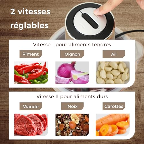YASHE Hachoir Électrique 500W, Robot de Cuisine avec Bol en Acier Inoxydable 1,8L, Hachoir à Viande avec 4 Lames Doubles, 2 Vitesses – Image 4