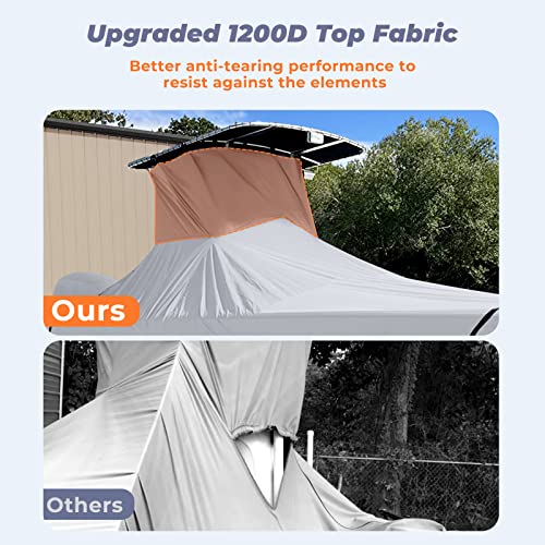 Rvmasking Upgraded 1200D T-Top Boat Cover 100% Waterproof Heavy Duty Tear-Resistant Polyester With Motor Cover For Center Console Boat With T Top Roof, 22'-24' Long Beam Width Up To 116" #TOP2