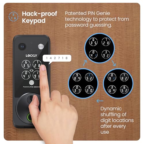 Image of Lockly Vision Zeno Smart Lock with Video Doorbell Camera, Fingerprint Keyless Entry with Apple Home Key, Wi-Fi Deadbolt for Front Door, PIN Genie Keypad, App Remote Control, 2 Rechargeable Batteries