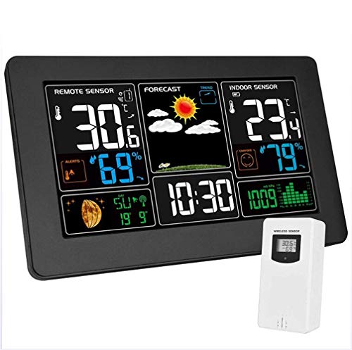 Wetterstation mit Außensensor, kabelloser digitaler Wecker, Barometer, Temperatur, Luftfeuchtigkeitsmonitor, Wettervorhersage für Haus Garten