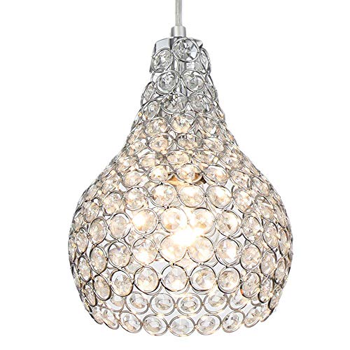 Popilion Ornate Chrome Crystal Ceiling Pendant Light,Adjustable Pendant Lighting with Crystal Lampshade