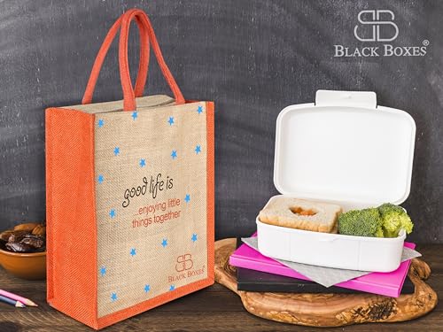 Image of BLACKBOXES Eco-Friendly Printed Jute Hand Bag-Reusable Tiffin Shopping Grocery Multipurpose Hand Bag for Men and Women