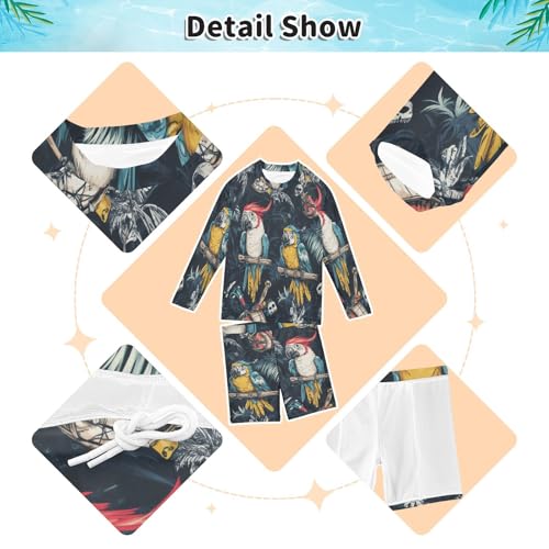 Parrot and Skull Boys Swimsuit Rash Guard Toddler Kids Long Sleeve Swim Shirt and Trunks Swimwear Set 3-10Y3
